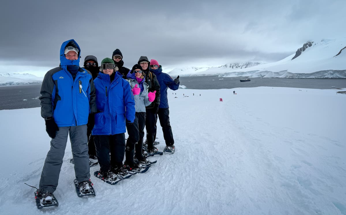 Group snowshoeing in Antarctica